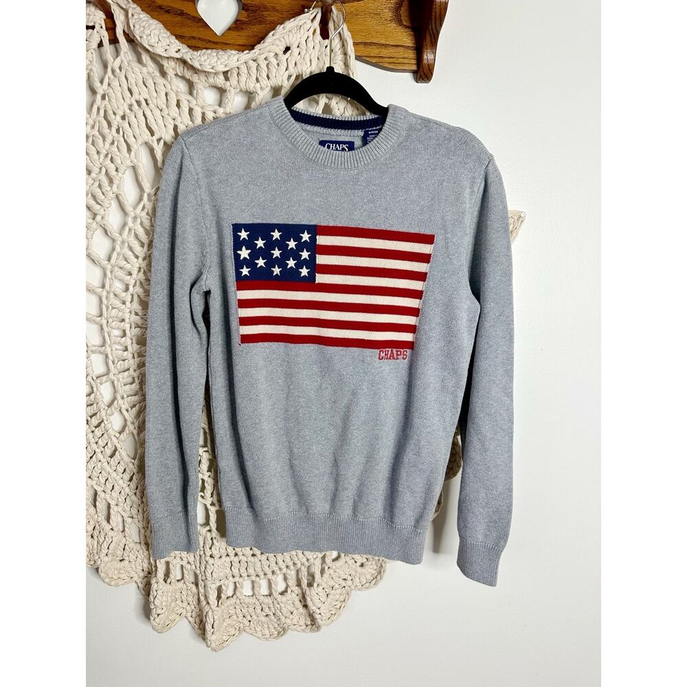 Chaps Ralph Lauren Cotton Flag Sweater Gray Size Small